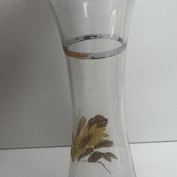 Vintage Viking Art Glass Clear With Yellow And Brown Flowers Bud Vase - Picture 5 of 7
